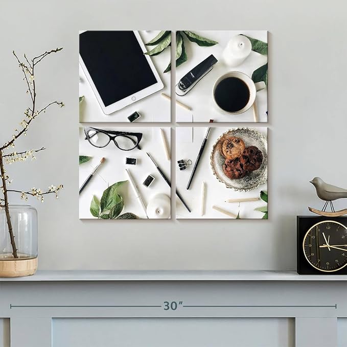 ElephantStock - Workspace Wall Art - Square Multi Panel Canvas - 4 Piece Home Office Wall Decor - Photography Profession Multi Piece Wall Art - Brown And Green Decor - 18" x 18"