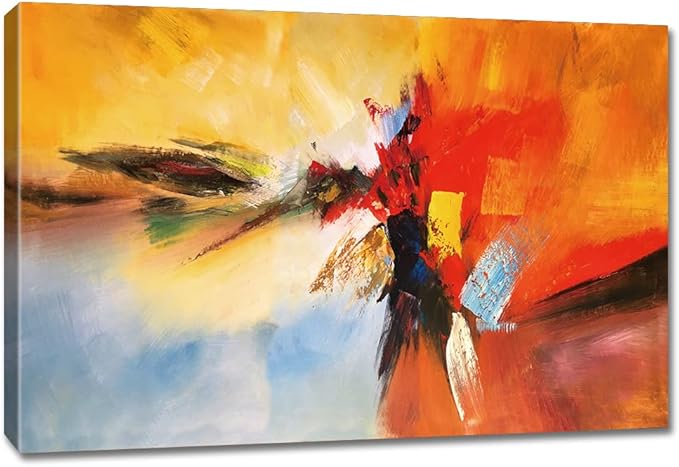 Yellow Decor Canvas Wall Art Abstract Art Paintings Red Warm Colors Graffiti on White Background Modern Artwork Decor for Living Room Bedroom Bathroom 48x32in