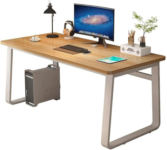 Computer Small Desk, Office Writing Work Study Student Home Bedroom with Metal Frame Wooden top No Wheels,Easy Assembly(Light Walnut,140 * 80cm(55 32in))