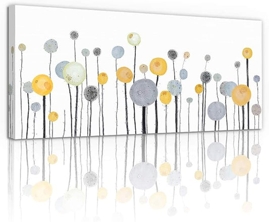 MHARTK66 Abstract Canvas Wall Art Dandelion Modern Minimalist Wall Decor – Neutral Yellow Gray Watercolor Paintings Stretched Ready to Hang Pictures for Living Room Bedroom Bathroom Home Office 30x60