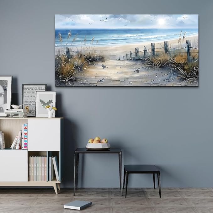 FUHAIHUA Canvas Wall Art For Living Room Large Wall Decorations For Office Modern Bedroom Wall Decor Beach Pictures Blue Ocean Sea Wave Paintings Artwork Aesthetics Posters Home Decor 30X60 In