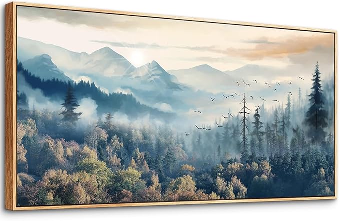 MHARTK66 Large Wall Art - Foggy Forest Trees Landscape Canvas Prints, Framed, Ready To Hang For Living Room, Bedroom, Office Decor