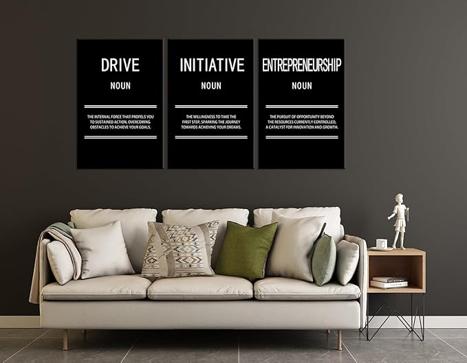 3 Panel Entrepreneurship Initiative Drive Motivational Canvas Wall Art Inspirational Leadership Print Poster Painting Modern Inspiring Artwork for Home Office Living Room Wall Decor[72''Wx 36''H]