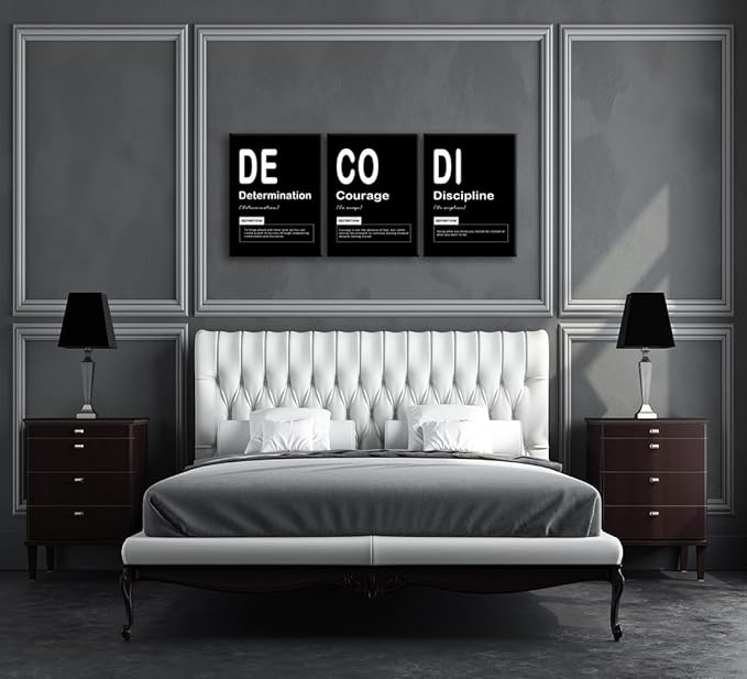 Inspirational Painting Wall Art 3 Pieces Canvas Print Office Wall Decor Discipline Determination Courage Noun Poster Artwork Inspiring Framed Motivational Quotes for Wall Art Decor [36" W X 16" H]