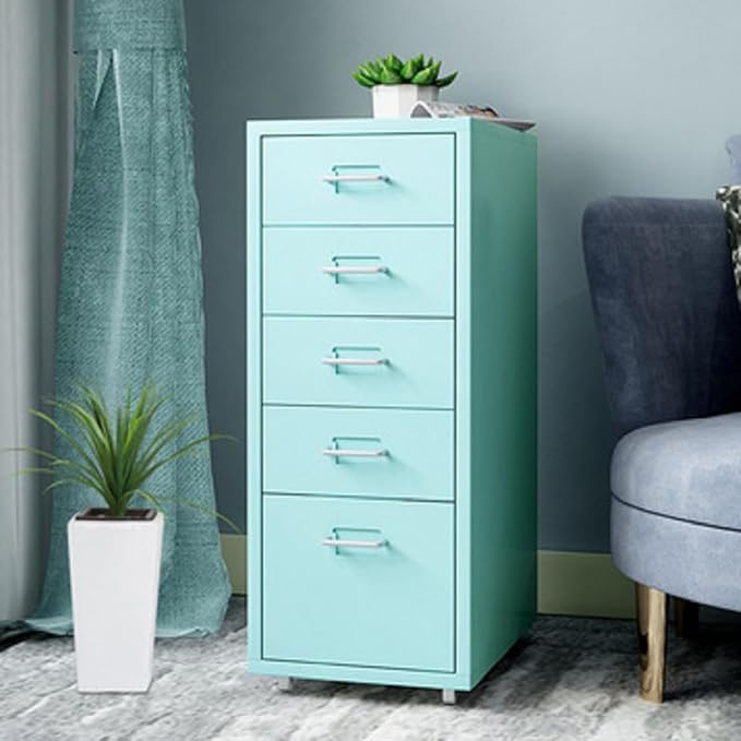5-Drawer Mobile File Cabinet, Metal Vertical Storage Cabinet Under Desk Organizer with Wheels for Home Office