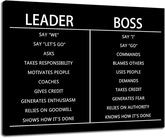 Leader Boss Difference Inspirational Wall Art for Office Black Positive Canvas Poster Painting Prints Wall Pictures for Living Room Home Decor Framed Artwork [18''W x 24''H]