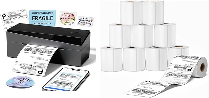 249BT Bluetooth Shipping Label Printer&2500Pcs Shipping Address Label for Small Business, Shipping Packages, Office, Home, Compatible with Android iPhone iPad Windows macOS Tiktok USPS Etsy