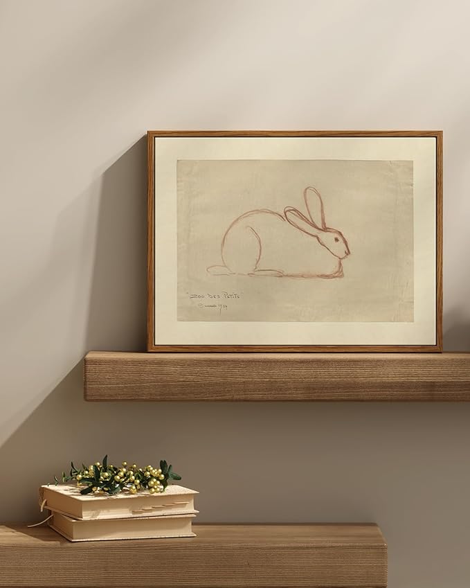InSimSea Framed Canvas Prints Art Vintage Decor, Sketch Easter Rabbit Antique Painting, Rustic Spring Wall Art for Living Room Bedroom Home Bathroom Wall Decor, 12x16inch