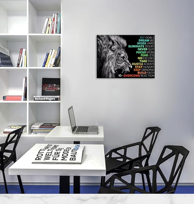 Inspirational Office Wall Decor Motivational Canvas Wall Art Lion Success Poster Print Inspire Entrepreneur Quote Paintings Picture Artwork Modern Living Room Hmoe Decor Framed[18" W x 24" H]