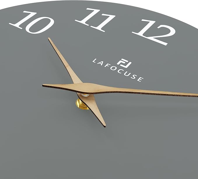 Lafocuse 12 Inch Wooden Gray Wall Clock Battery Operated Silent Non-Ticking, Modern Simple Wall Clock for Living Room Decor Kitchen Bedroom Office