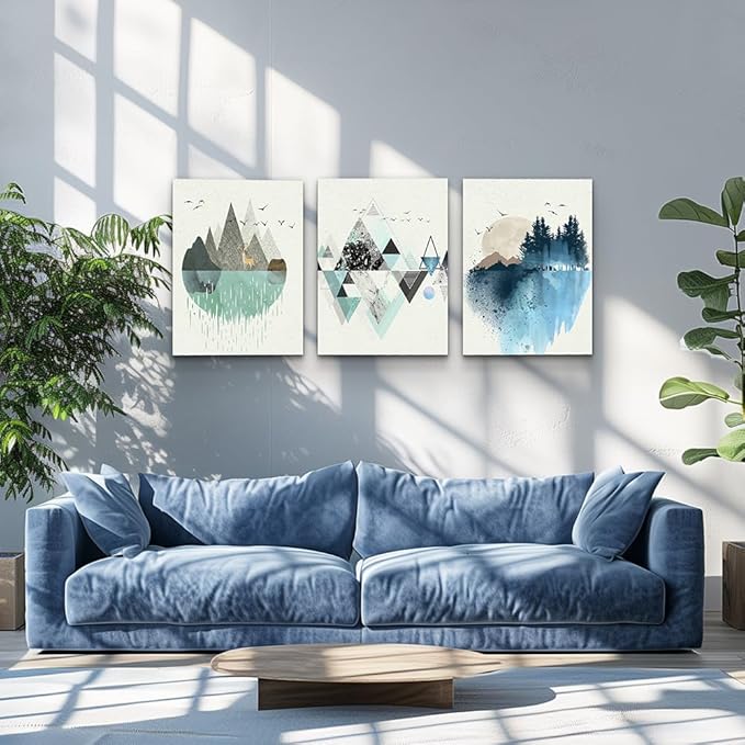Canvas Wall Art Paintings For Living Room Large Size Abstract Geometry Mountain In Daytime Canvas Prints Artworks Pictures Bedroom Decoration,20 X 28 inches 3pcs Home Bathroom Wall Decor Posters