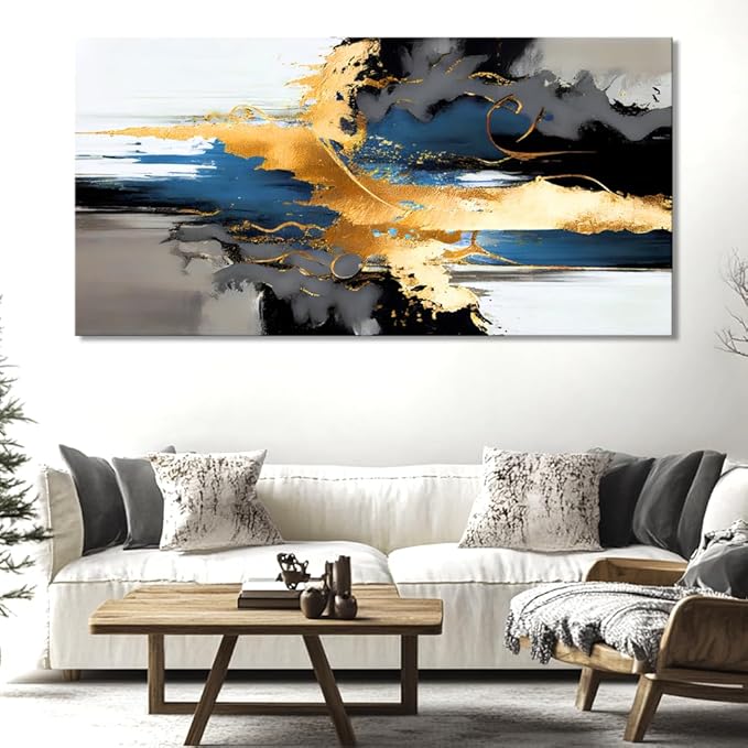 Wall Art Abstract Wall Art Prints Canvas Painting Black Yellow Blue Modern Large Artwork for Living Room Bedroom Office Home Decor 40"x79" with Framed