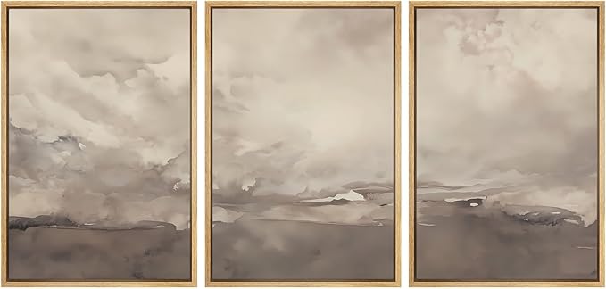 SIGNWIN Framed Canvas Print Wall Art Set Neutral Cloudy Sky Landscape Soft Beige and Taupe Illustrations Modern Art Decorative Relax/Zen Nordic for Living Room, Bedroom, Office - 24"x36"x3 Natural