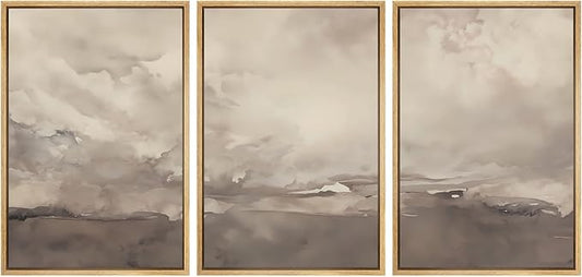 SIGNWIN Framed Canvas Print Wall Art Set Neutral Cloudy Sky Landscape Soft Beige and Taupe Illustrations Modern Art Decorative Relax/Zen Nordic for Living Room, Bedroom, Office - 24"x36"x3 Natural