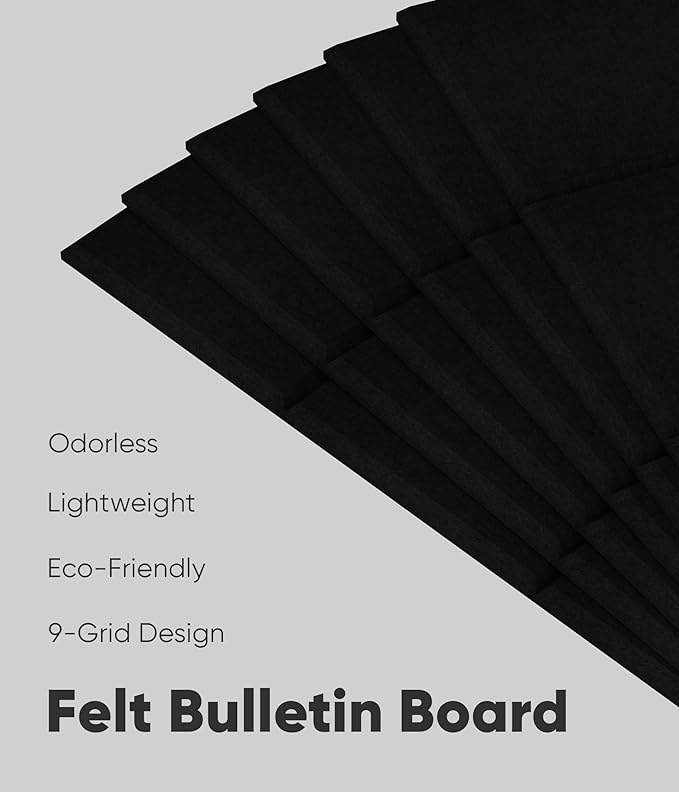 Large Cork Board for Walls 36" x 24", 6 Pack Felt Wall Tiles with Push Pins for Office Home, Pin Board Bulletin Board for Photo Pictures, Black