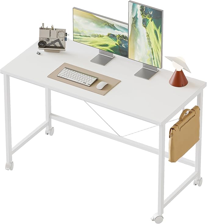Mericonia 40 inch Rolling Computer Desk with Wheels, Gaming Desk for Small Spaces, Modern Simple Style Table for Home Office, Study Writing Table