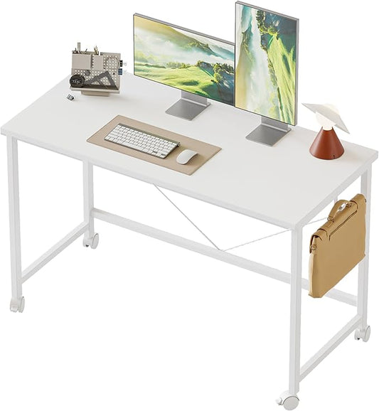 Mericonia 40 inch Rolling Computer Desk with Wheels, Gaming Desk for Small Spaces, Modern Simple Style Table for Home Office, Study Writing Table
