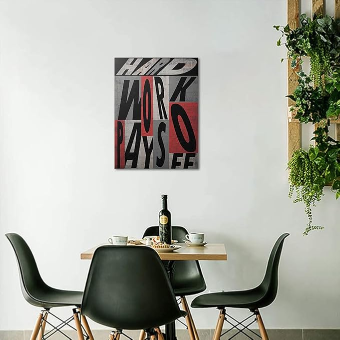 Motivational Wall Art Inspirational Quotes Canvas Painting Work Hard Pays Off Posters Prints Modern Office Wall Decor for School Library Classroom Study Room Decor Framed Ready to Hang - 18x24 inch