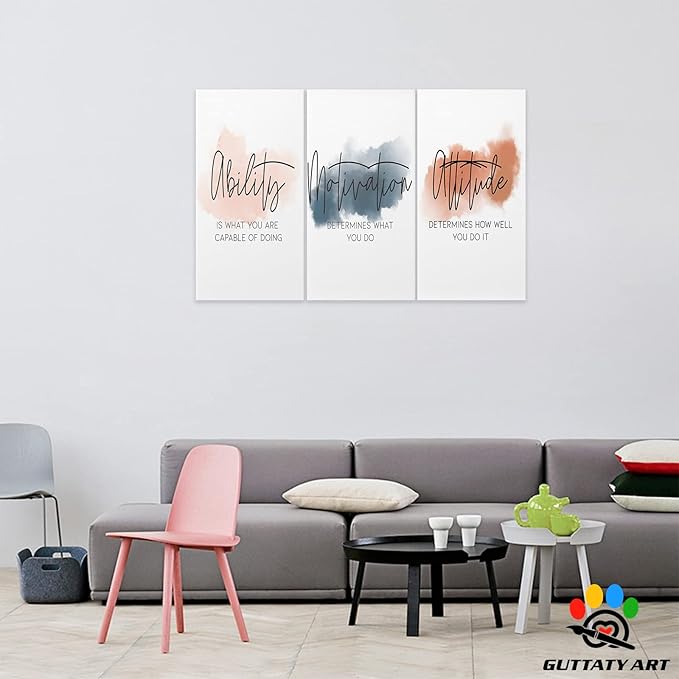 Office Wall Art - 3 Panel Motivational Art, Inspirational Quotes Canvas for Home Office Decor, Positive Quote Arts, Entrepreneur Words Poster Frame 20'x30'x3Pcs