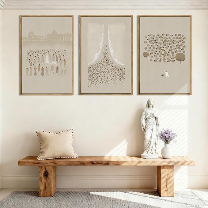 Jesus Wall Art Framed Jesus and Lamb Wall Painting Easter Artwork Christian Wall Decor for Living Room Bedroom Church Decor 24x36 Inch Set of 3