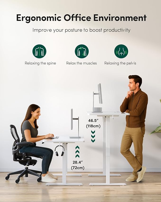 CubiCubi 32 x 20 Small One-Piece Standing Desk, Adjustable Height Electric Computer Sit Stand up Home Office Workstation, with 4 Memory Presets, Headphone Hook, White