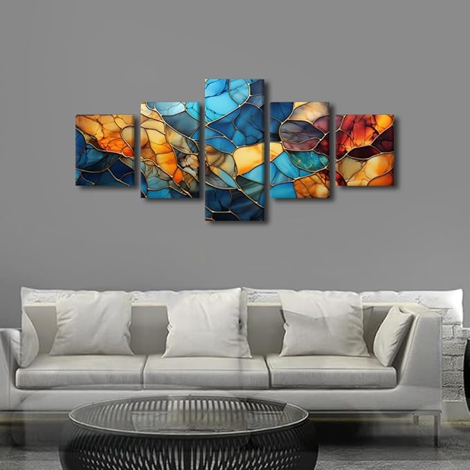 Canvas Wall Art Decor Modern Living Room Wall Art Abstract Autumn and Winter Painting Art 5 Panel Colorful Glass Poster for Men Lady Living Room Home Wall Decor Stretched Ready to Hang 50x24 in
