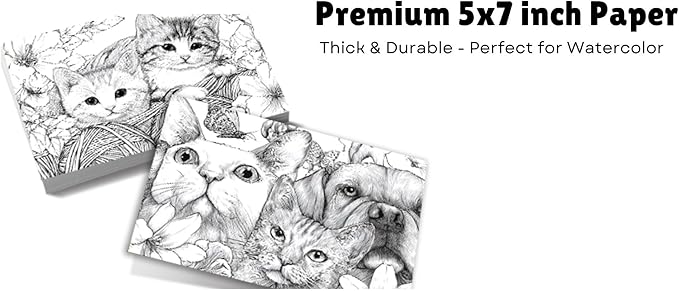 Artwink Watercolor Coloring Cards – Cat Theme, 15 Sheets (5x7 Inches, 300gsm), Works with Watercolor, Colored Pencils, or Markers, Great for Coloring Book Lovers & Watercolor Painting Practice