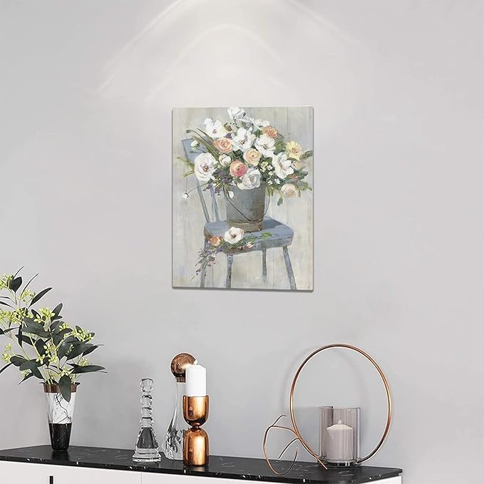 yerretin Farmhouse Flower Wall Art Country Floral Pictures Wall Decor Rustic Canvas Paintings Modern Artwork Home Decorations for Bathroom Bedroom Living Room Framed 12"x16"