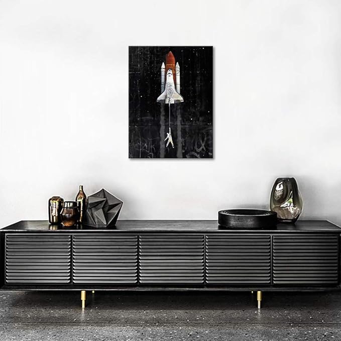 Yatsen Bridge Rocket Lift Off Canvas Wall Art, Banksy Style Framed Artwork, Modern Pop Wall Decor Stretched and Framed Ready to Hang - 18x24 inches