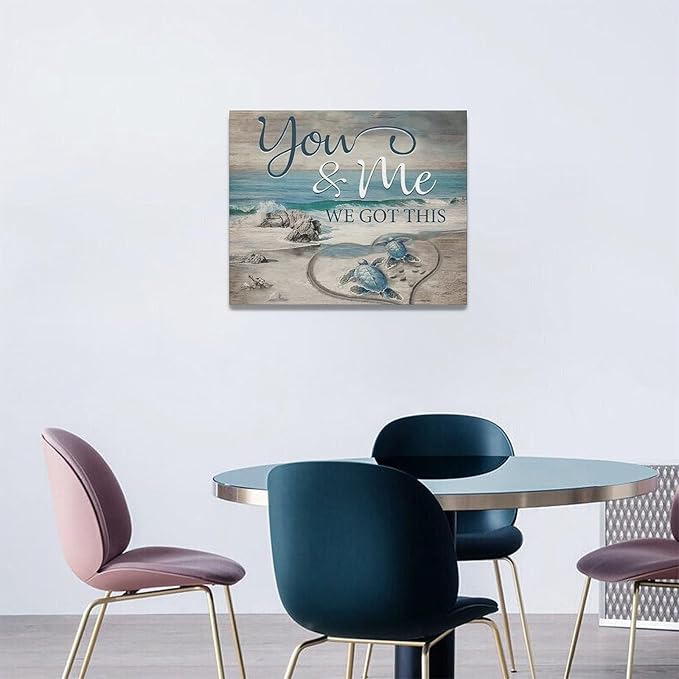 Beach Sea Turtle Bathroom Wall Art Coastal Turtle Love Pictures Wall Decor Ocean Nautical Canvas Seascape Painting Modern Artwork Home Decoration for Living Room Bedroom Office Framed 20"x16"
