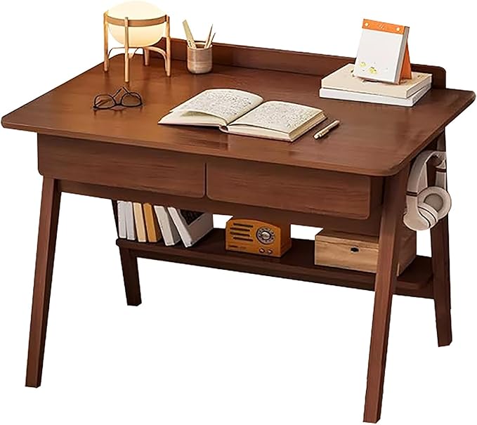 Scandinavian Solid Wood Desk,Small Home Office Desk with Drawers and Shelves,Writing Desk Workstation,Contemporary Computer Desk Study Desk Table