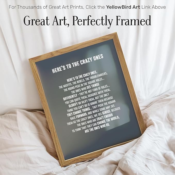 Heres to the Crazy Ones Entrepreneurial Motivational Quote -8x10 Art Print, Home Decor FRAMED - Inspirational Wall Art Poster - Unique Room Decorations for Office, Den - Gift for Entrepreneur, Boss