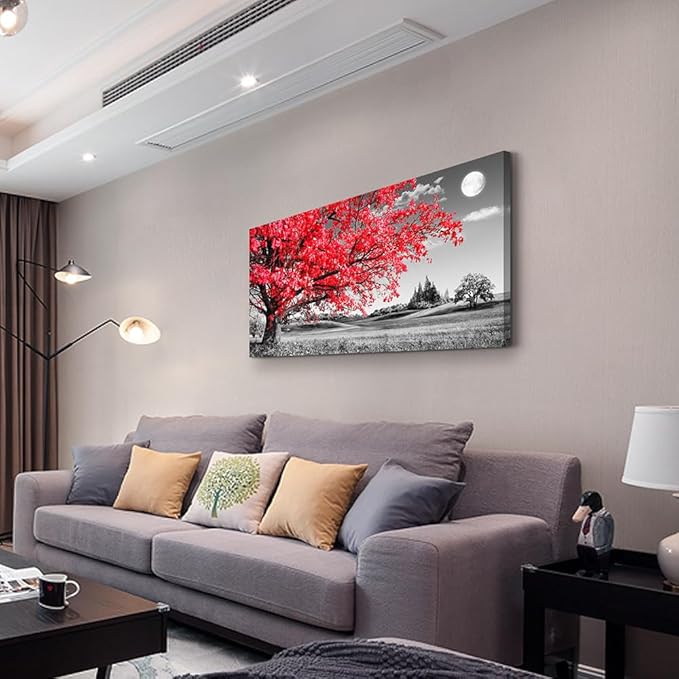 Canvas Wall Art For Living Room Office Wall Decor Bedroom Decor Black And White Landscape Wall Painting Red Tree Scenery Pictures Canvas Prints Ready To Hang For Room Home Decoration 40 X 20