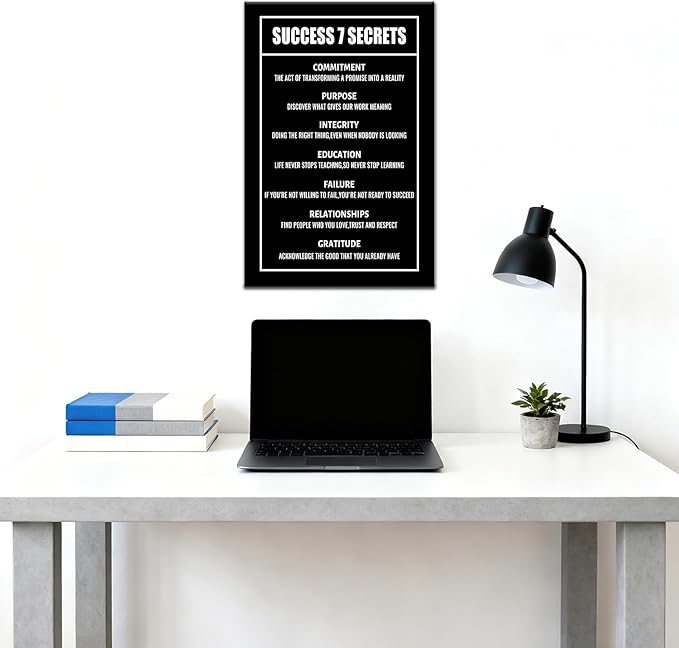 Success 7 Secrets Motivational Wall Decor Inspirational Positive Wall Art Canvas Poster Entrepreneur Quote Picture Print Office Artwork for Bedroom Living Room Home Decor Framed [12''Wx18''H]