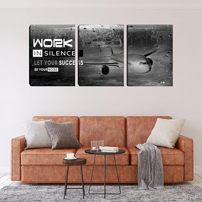 Motivational Wall Art Canvas Office Wall Decor Inspirational Wall Art Success Picture Painting Print Framed Canvas Artwork 3 Pieces Wall Decor for Living Room Bedroom Gym(60''Wx 28''H)