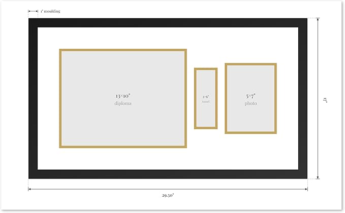 Diploma Tassel and Photo Frame Bright White Shadowbox Navy Blue Over Gold Mat - Fits 13 x 10 Degree Picture Made in the USA