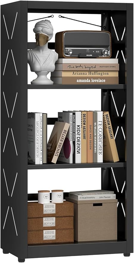 Narrow Bookshelf, 3-Tier Metal Bookcase with Adjustable Shelves - Anti-Tip Kit & Leveling Feet - Small Book Shelves Modern for Bedroom, Home Office, Small Space