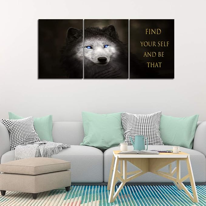 Yetaryy Wolf Canvas Quotes Wall Art Inspirational Entrepreneur Motivational Attitude Posters and Prints Inspirational Home Decor Decals Wall Painting Morden Animal Poster Wall Decor - 60" W x 28" H