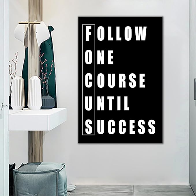 Follow One Course Until Success Motivational Wall Decor Office Poster Inspiring Wall Art Quotes Printed on Canvas for Modern Home Living Room Office Picture Painting Ready to Hang [24''W x 36''H]