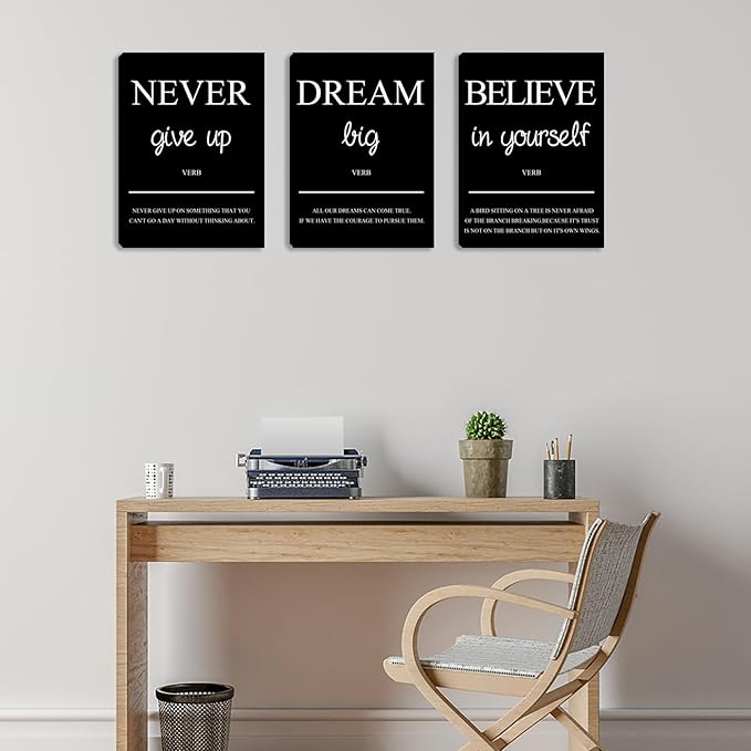 Motivational Wall Art for Office Inspirational Canvas Painting Pictures Print Poster Wall Decor Black Framed Artwork Decorations for Living Room Bedroom Gym Home Decor (48”Wx24”H)