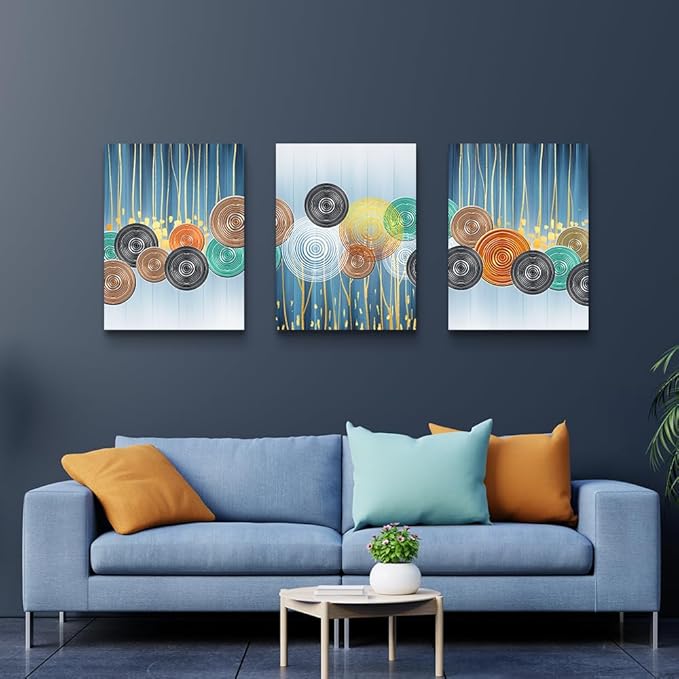 DZRWUBHS Abstract Canvas Wall Art - Large Artwork Set of 3 for Living Room, Office, Bedroom & Bathroom - Boho & Minimalist Decor