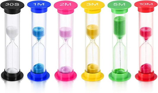 Sand Timer, KISEER 6 Pcs Colorful Hourglass Sandglass Sand Clock Timers Set 30sec / 1min / 2mins / 3mins / 5mins / 10mins for Brushing Children's Teeth, Cooking, Game, School, Office