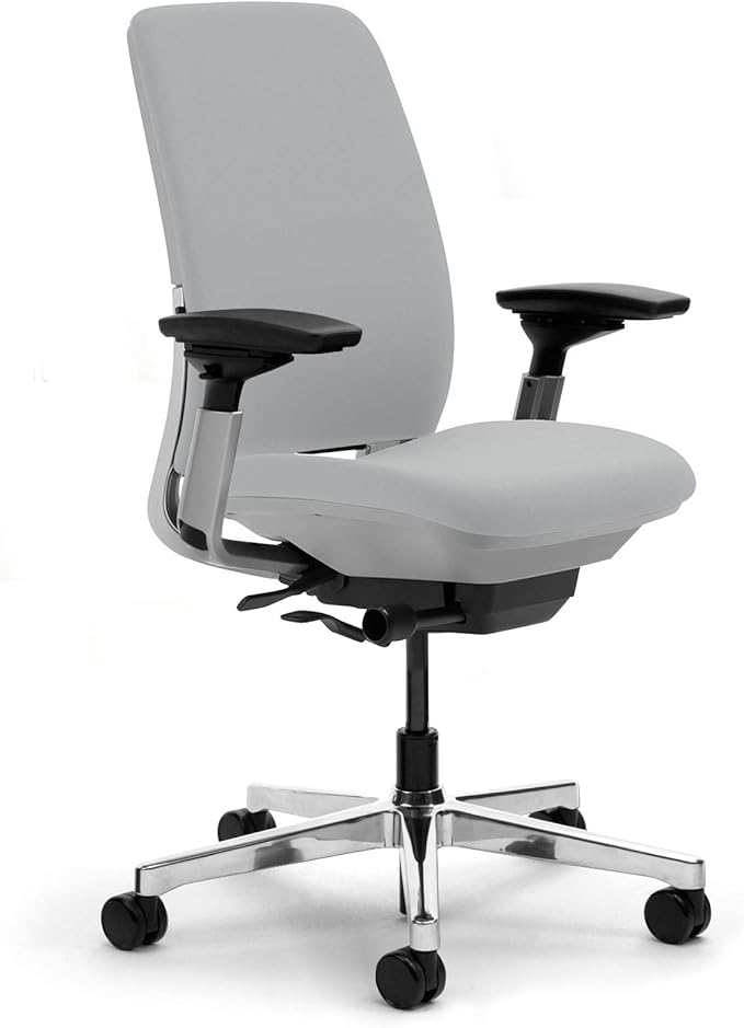 Steelcase Amia Task Chair: Platinum Frame/Base - 4 Way Adjustable Arms - Standard Carpet Casters