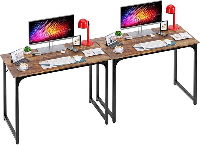 39 Inch Computer Desk Set of 2, Office Desk with Metal Frame, Home Office Desk, Modern Simple Style for Small Space Home Office, Living Room, Bedroom, Brown