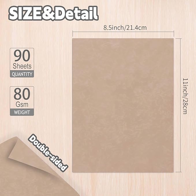 90PCS Vintage Paper 8.5 x 11 in Parchment paper for Writing Letter writing Paper, Decorative Printer Paper for Invitation, Letter, Resume, Award, Diploma, Art, Craft (Tan)