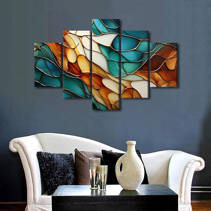 Canvas Wall Art for Men 5 Panel Abstract Canvas Wall Art Modern Abstract Texture Colorful Canvas Poster Prints for Lady Living Room Bedroom Wall Decor Stretched and Framed Ready to Hang 60x40 in