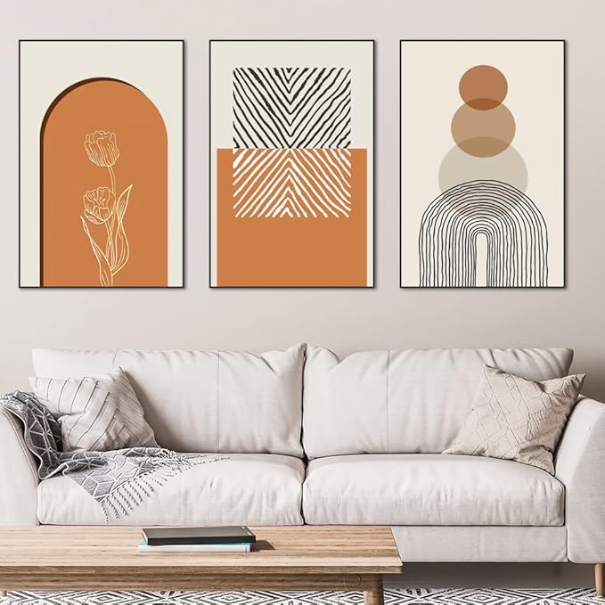 MPLONG Canvas Wall Art, 3-Piece Set, 24" X 32" Framed Abstract Boho Style, Living Room, Bedroom, Office, Kitchen, Bathroom Decor