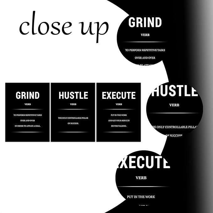 Motivational Canvas Office 3 Panel Print Wall Art Grind Hustle Success Inspirational Wall Decor Encouraging Quotes Poster Painting for Home Bedroom Gym Picture Stretched and Framed [36''W x 16''H]