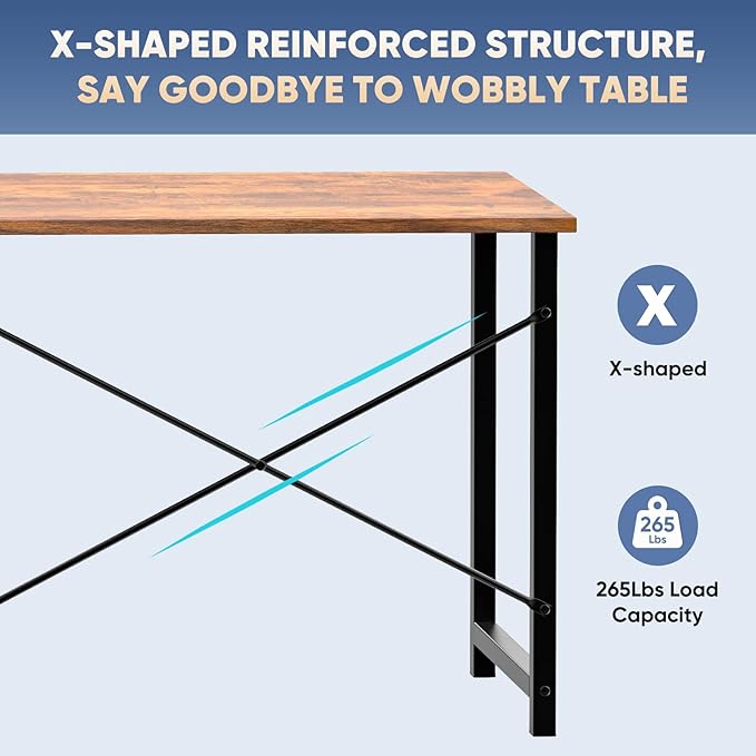 DUMOS 44 Inch Computer Desk for Home Office, Modern Study Work Table Simple Style for Bedroom, WritInchg Desks with X-Shaped ReInchforcement, Rust