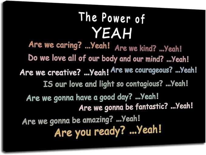 Motivational Poster “The Power of Yeah” Inspirational Wall Art Positive Psychological Suggestion Q&A for Bedroom Psychotherapy Room School Children's Room Framed Ready to Hang [24" W X 36" H]